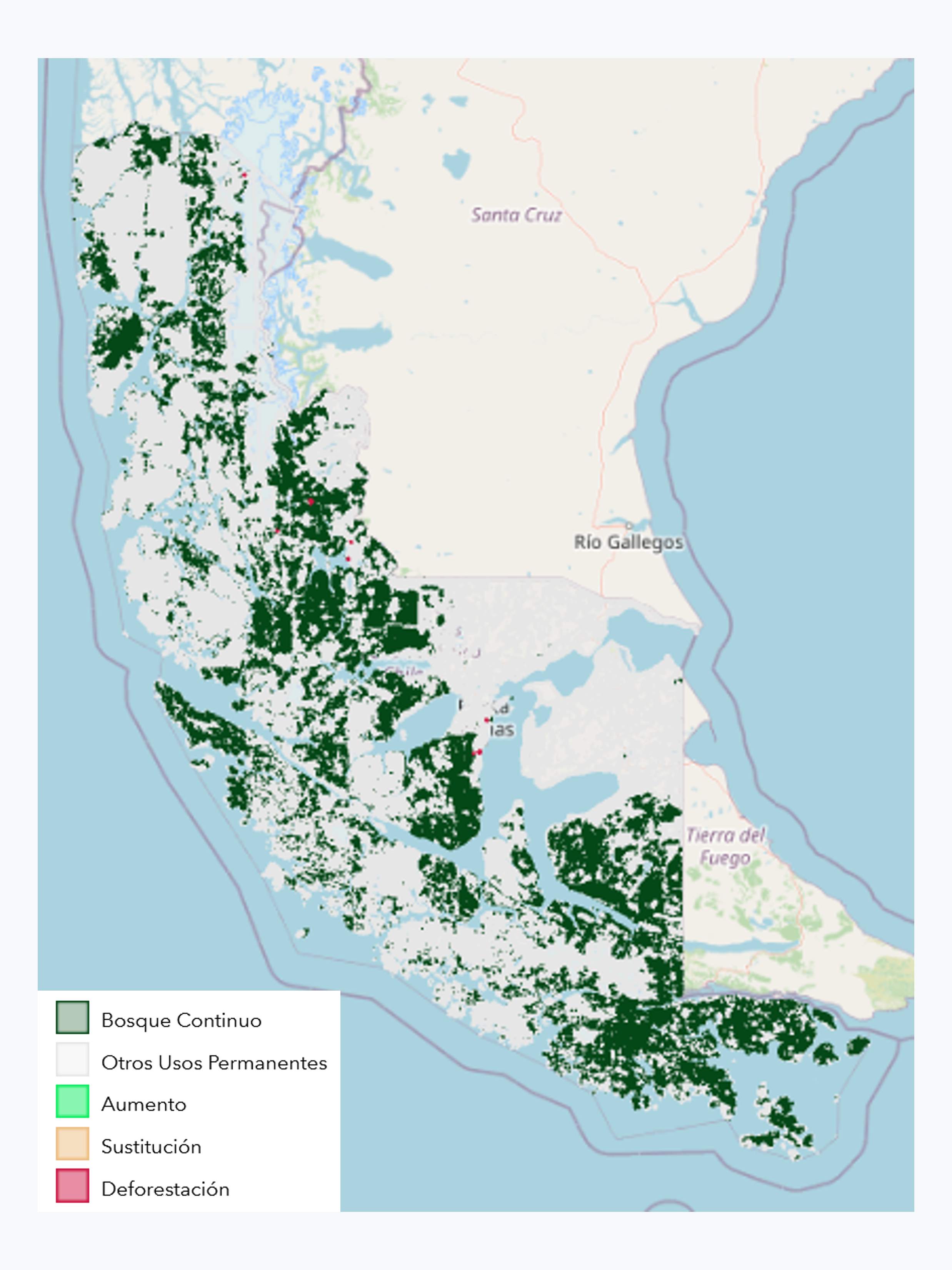 Cartografía temática del Cambio de Uso de la Tierra para la Región de Magallanes periodo 2001-2021, Escala 1:50.000